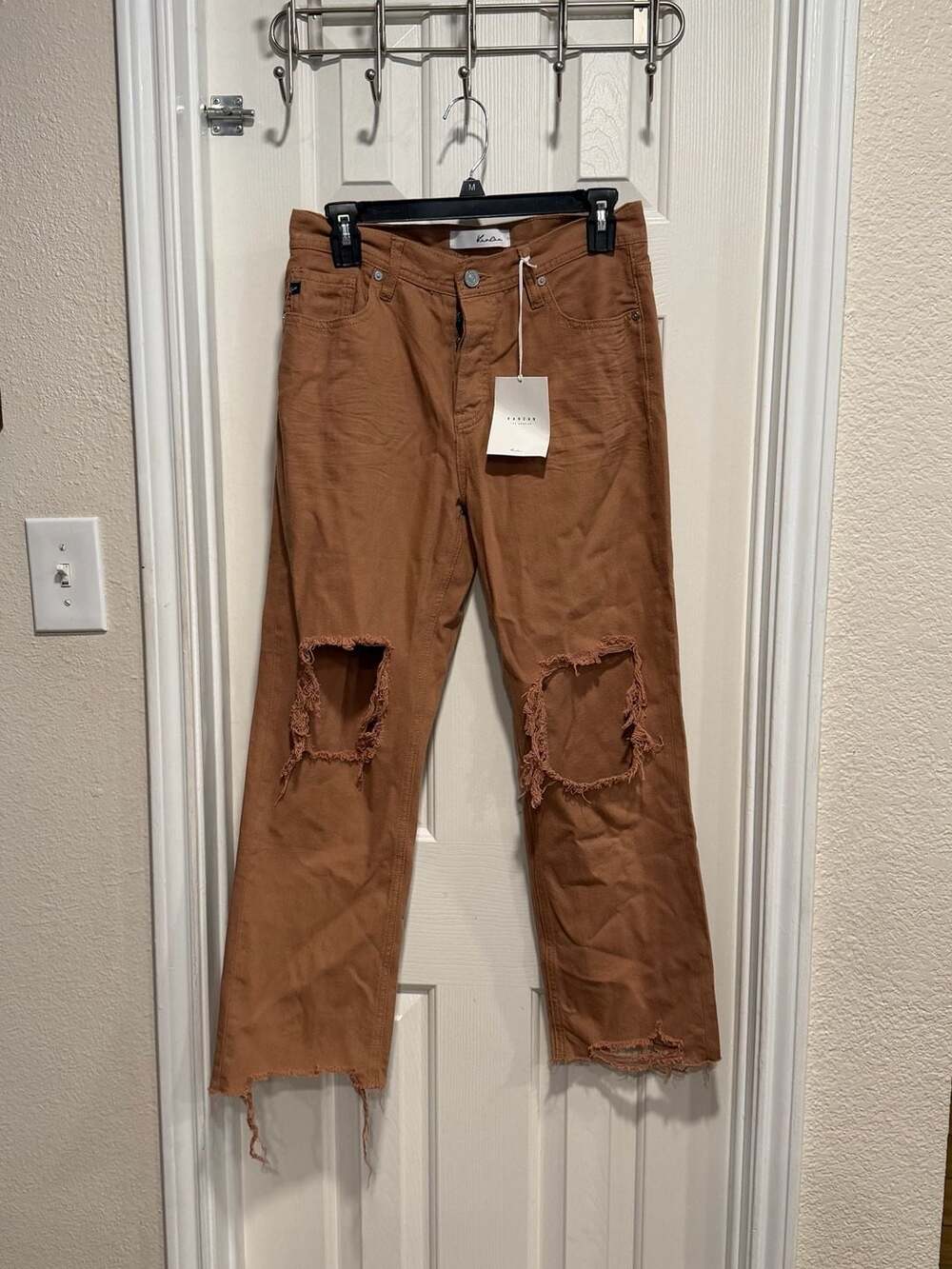 KanCan Jeans Women’s 7/27 Rust Brown Distressed Ripped Cropped Raw Hem NWT